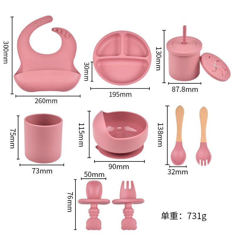 9 Piece Set Silicone Baby Tableware